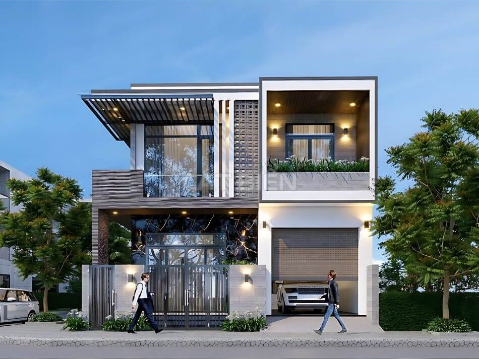 Mẫu Biệt Thự 2 Tầng Mặt Tiền 9m Với Phong Cách Kiến Trúc Hiện Đại | CB02984 Mẫu Biệt Thự 2 Tầng Mặt Tiền 9m Với Phong Cách Kiến Trúc Hiện Đại