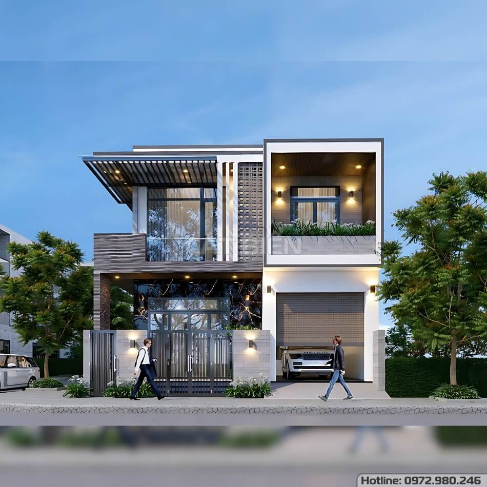 Mẫu Biệt Thự 2 Tầng Mặt Tiền 9m Với Phong Cách Kiến Trúc Hiện Đại | CB02984 Mẫu Biệt Thự 2 Tầng Mặt Tiền 9m Với Phong Cách Kiến Trúc Hiện Đại