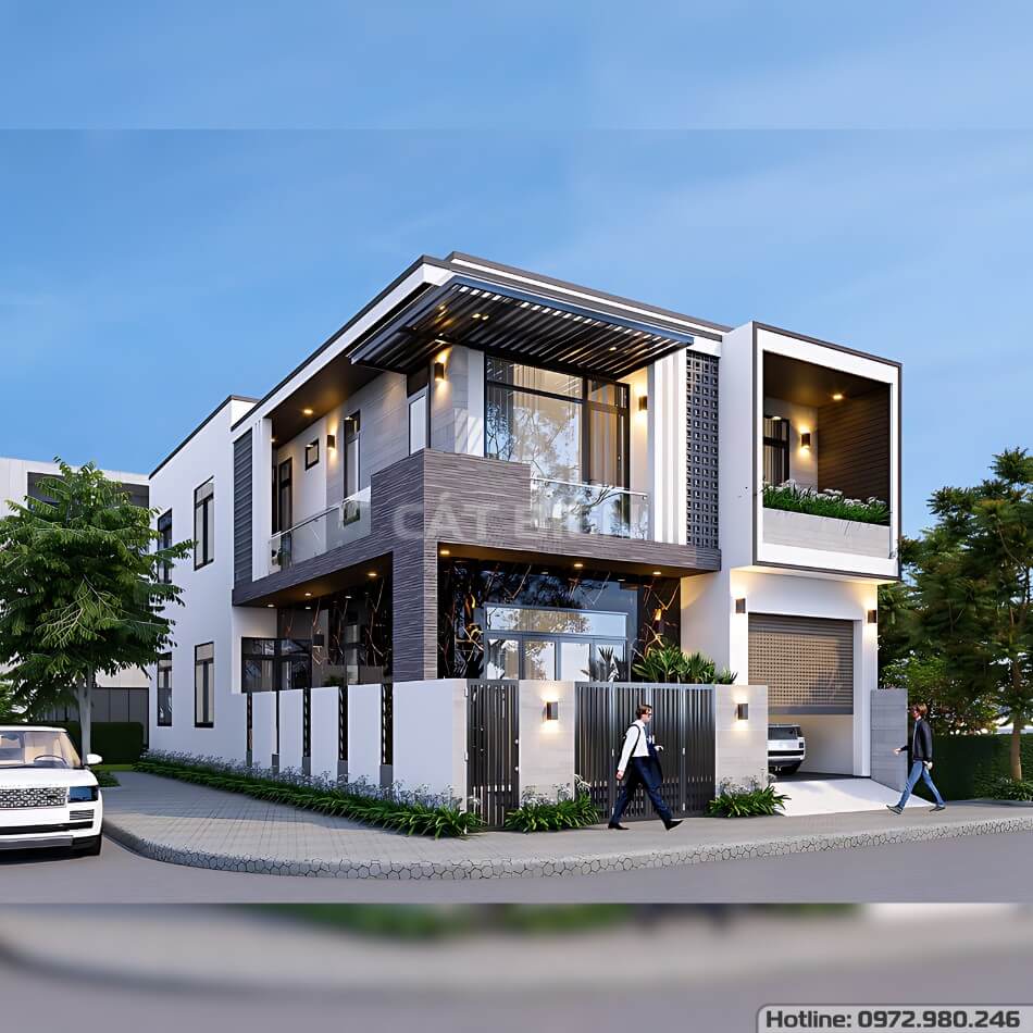Mẫu Biệt Thự 2 Tầng Mặt Tiền 9m Với Phong Cách Kiến Trúc Hiện Đại | CB02984 Mẫu Biệt Thự 2 Tầng Mặt Tiền 9m Với Phong Cách Kiến Trúc Hiện Đại