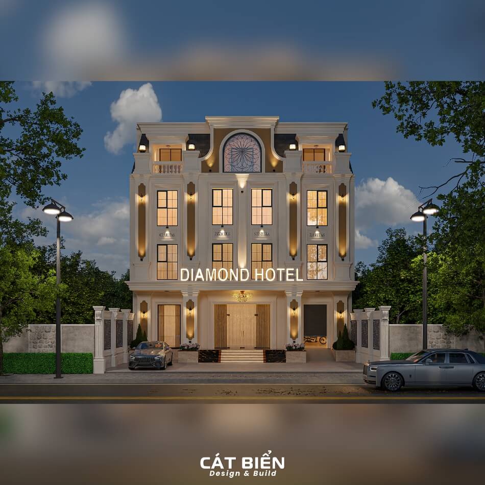 Thiết Kế Khách Sạn Diamond 4 Tầng 15x24m Kiệt Tác Tân Cổ Điển Sang Trọng | CB09124 Thiết Kế Khách Sạn Diamond 4 Tầng 15x24m, Kiệt Tác Tân Cổ Điển Sang Trọng Và Đẳng Cấp | CB09124