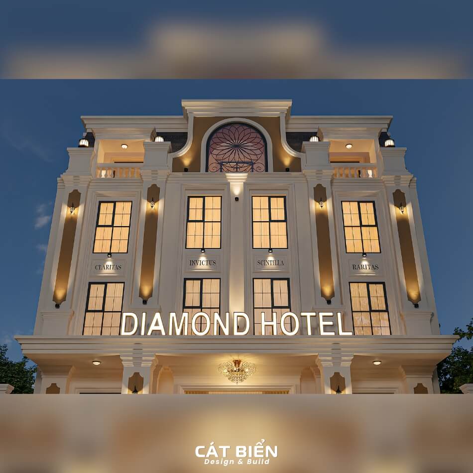 Thiết Kế Khách Sạn Diamond 4 Tầng 15x24m Kiệt Tác Tân Cổ Điển Sang Trọng | CB09124 Thiết Kế Khách Sạn Diamond 4 Tầng 15x24m, Kiệt Tác Tân Cổ Điển Sang Trọng Và Đẳng Cấp | CB09124